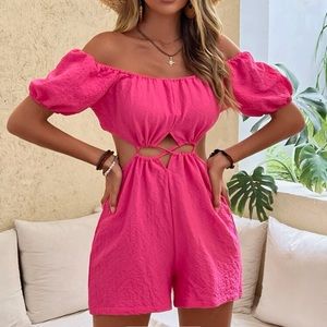 Off Shoulder Cut Out Crisscross Romper